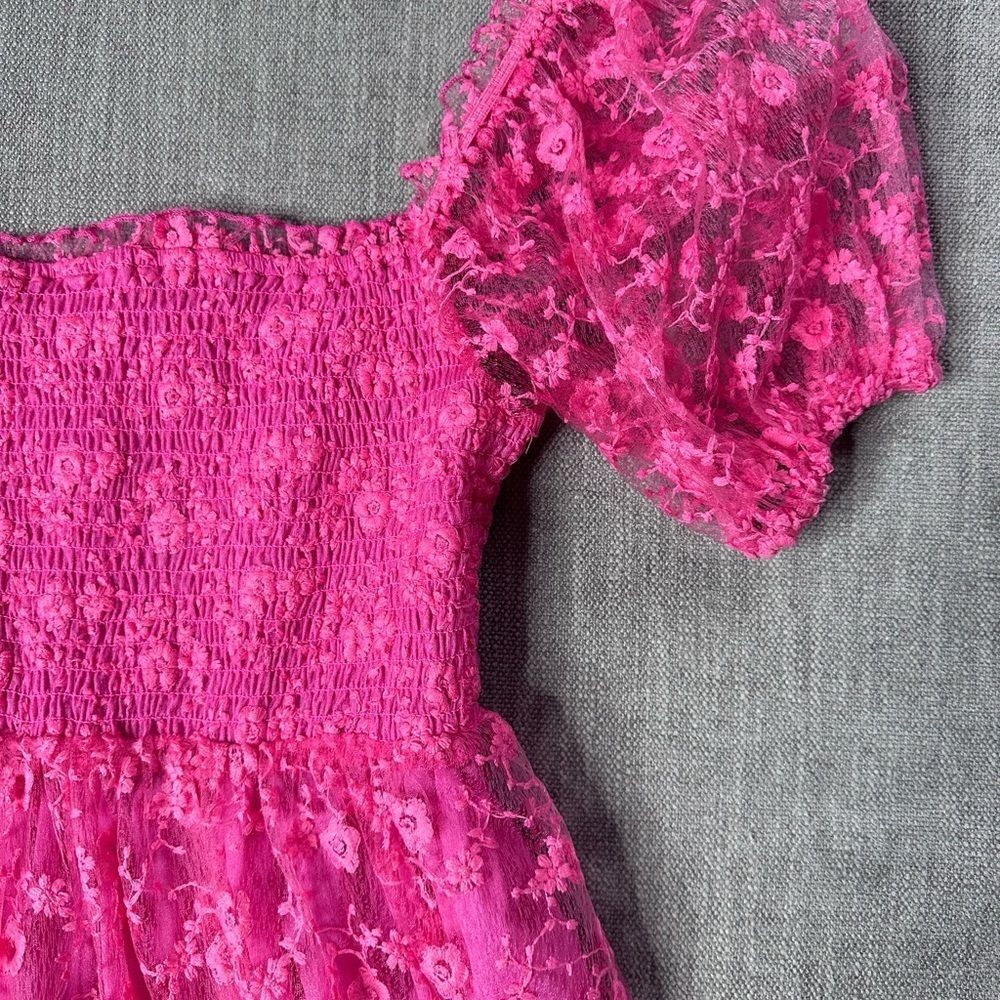 Babydoll Mini Dress Smocking Shirring Fuscia Size Small NWT - Picture 4 of 9